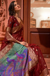 Jam Red Handloom Weaving Silk with Gotta lace border