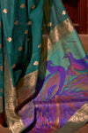 Emerald Green Handloom Weaving Silk with Gotta lace border