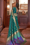 Emerald Green Handloom Weaving Silk with Gotta lace border