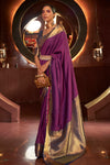 Purple Soft Handloom Silk Saree With Weaving Work