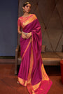 Pink & Blue Soft Handloom Weaving Silk Saree