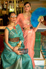 Cyan Green Handloom Weaving Organza Saree