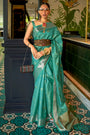 Cyan Green Handloom Weaving Organza Saree