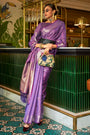 Shinny Purple Handloom Weaving Organza Saree