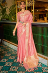 Rose Pink Handloom Weaving Organza Saree