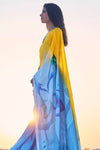Yellow Multy Color Pure Sattin Crepe Saree And Digital print Blouse