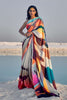 Silver Multy Design Pure Sattin Crepe Saree And Digital print Blouse