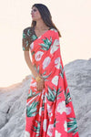 Red Multy Color Pure Sattin Crepe Saree And Digital print Blouse