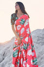 Red Multy Color Pure Sattin Crepe Saree And Digital print Blouse