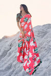Red Multy Color Pure Sattin Crepe Saree And Digital print Blouse