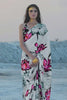 White color Flower Design Sattin Crepe Saree And Digital print Blouse