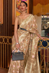 Beutiful Golden And Brown Classic Linen Weaving Designer Saree