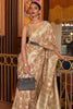 Beutiful Golden And Brown Classic Linen Weaving Designer Saree