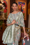 Fancy Celeste Color Classic Linen Weaving With Blouse