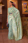 Fabulous Sky Blue Multi Linen Handloom Weaving Saree