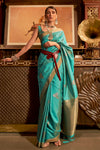 Blue Copper Zari Handloom Weaving Silk Saree
