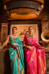 Pink Copper Zari Handloom Weaving Silk Saree
