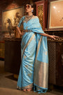 Sky blue Copper Zari Handloom Weaving Silk Saree