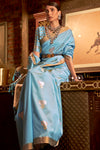 Sky blue Copper Zari Handloom Weaving Silk Saree