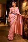 Pink Copper Zari Handloom Weaving Silk Saree