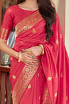 Watermelon Pink Partywear Zari Woven Soft Banarasi Silk Saree