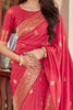 Watermelon Pink Partywear Zari Woven Soft Banarasi Silk Saree