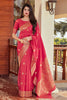 Watermelon Pink Partywear Zari Woven Soft Banarasi Silk Saree