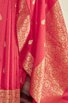 Watermelon Pink Partywear Zari Woven Soft Banarasi Silk Saree