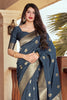 Anchor Gray Partywear Zari Woven Soft Banarasi Silk Saree