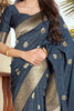 Anchor Gray Partywear Zari Woven Soft Banarasi Silk Saree
