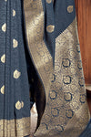 Anchor Gray Partywear Zari Woven Soft Banarasi Silk Saree