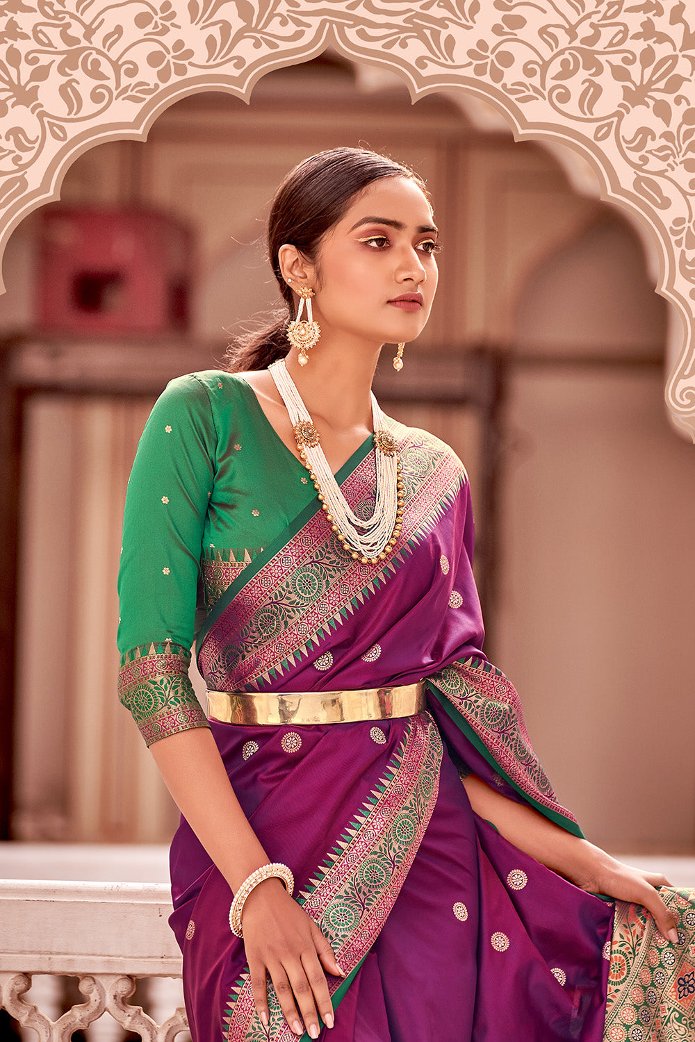 Purple Banarasi Silk Saree With Zari Weaving Work
