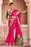 Pink Banarasi Silk Saree With Zari Weaving Work