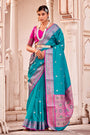 Sky Blue Banarasi Silk Saree With Zari Weaving Work