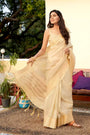 Cream Tissue Saree With  Matching Blouse