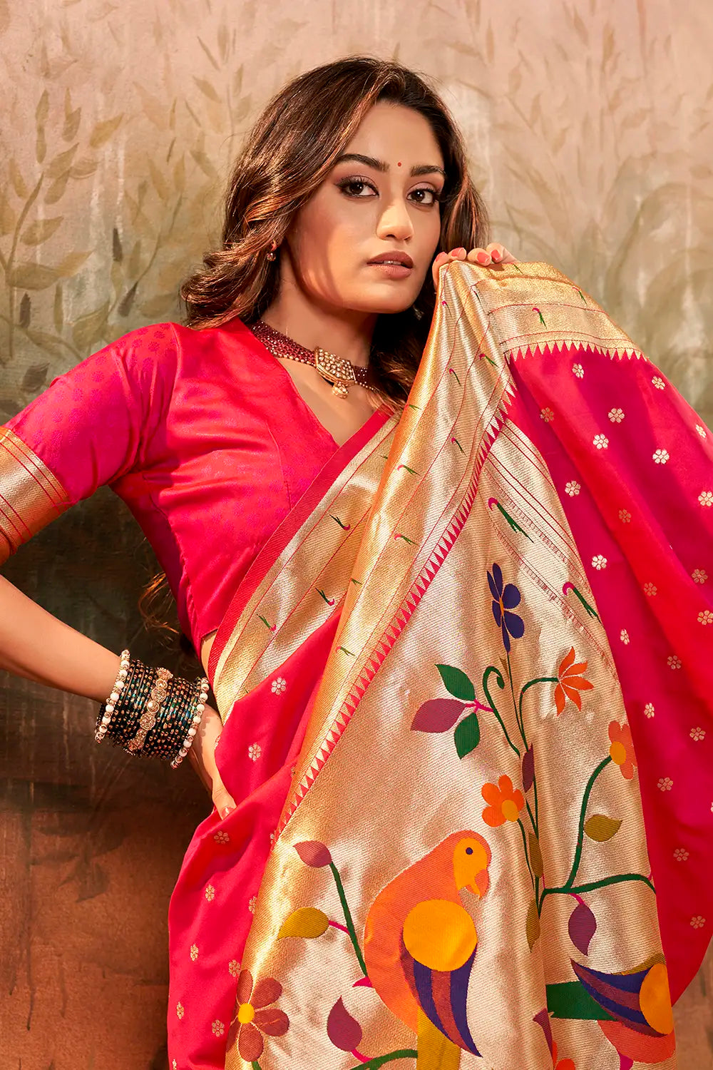 Pink Colour Paithani Silk Saree with Zari Weaving Work