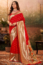 Red Paithani Saree With Zari Weaving Work