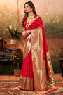 Rani Pink Paithani Saree With Zari Weaving Work