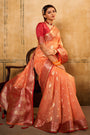 Orange Tissue Saree With Zari Weaving Work
