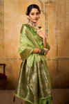 Green Tissue Saree With Zari Weaving Work