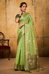 Green Tissue Silk Saree With Zari Weaving Work