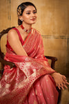 Dark Pink Tissue Saree With Zari Weaving Work