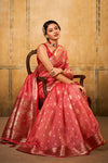 Dark Pink Tissue Saree With Zari Weaving Work