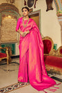 Neon Pink Soft Handloom Weaving Silk in Copper Zari