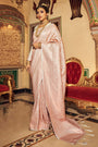 RoseGold White Soft Handloom Weaving Silk in Copper Zari