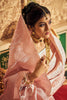 RoseGold White Soft Handloom Weaving Silk in Copper Zari