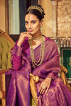 Magenta Color Soft Handloom Weaving Silk in Copper Zari
