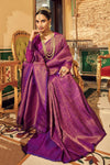 Magenta Color Soft Handloom Weaving Silk in Copper Zari