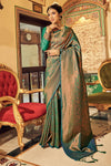 Jungle Green Soft Handloom Weaving Silk in Copper Zari