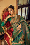 Jungle Green Soft Handloom Weaving Silk in Copper Zari